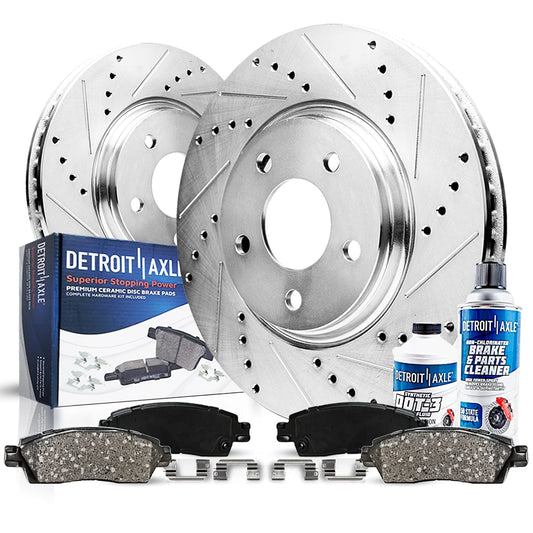 Front Brake Kit for Jeep Cherokee XJ Comanche Replacement Drilled & Slotted Disc Brakes Rotors and Ceramic Brake Pads