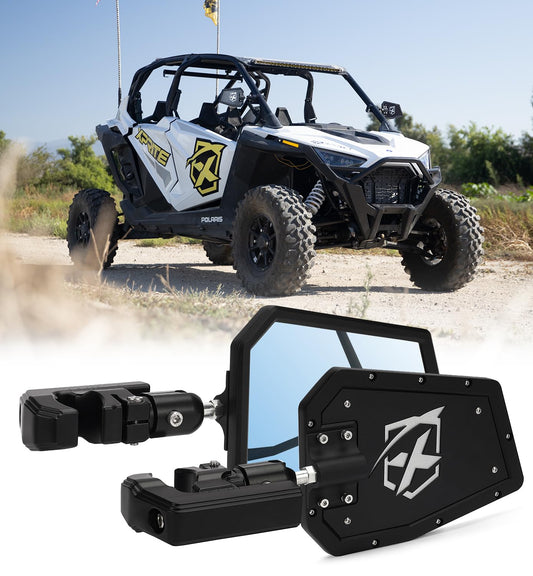 Xprite UTV Side Mirrors fits 1.75"-2 Inch Roll Bar Cage, Heavy-Duty Aluminum Rear View Mirror Adjustable Bracket for Off-Road, Side by Side, Polaris RZR XP Pro Turbo, Can-Am Maverick X3 (X Logo)